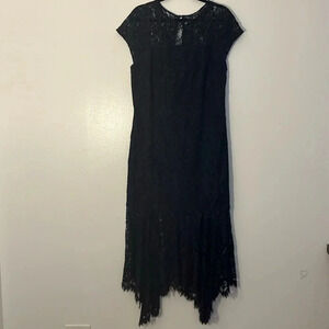 Banana Republic Navy midi/maxi Lace dress Womens size 12 cap sleeve asymmetrical